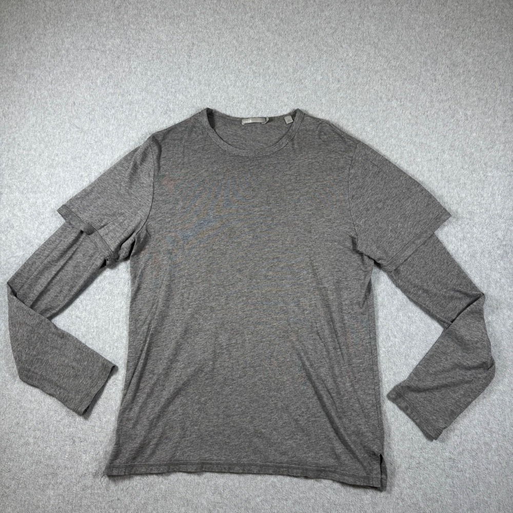 Vince Long Sleeve T-Shirt Men Gray Layered Look Cotton Modal Size M
